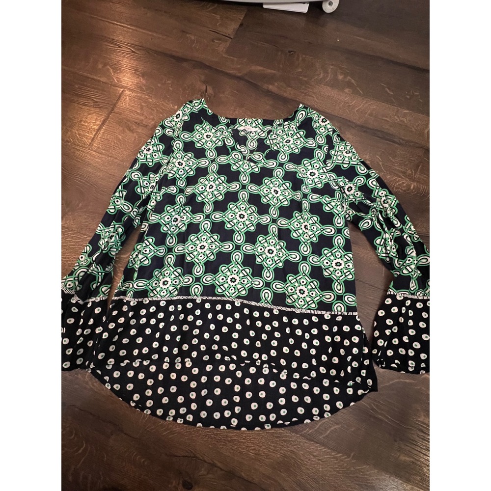 Crown & Ivy Womens Green Geometric Polka Dot Long Sleeve Blouse medium